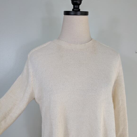 Jenni Kayne Alpaca Sweater M Cream Pullover Wool Slit Open Back Crew Neck Work - Picture 5 of 9
